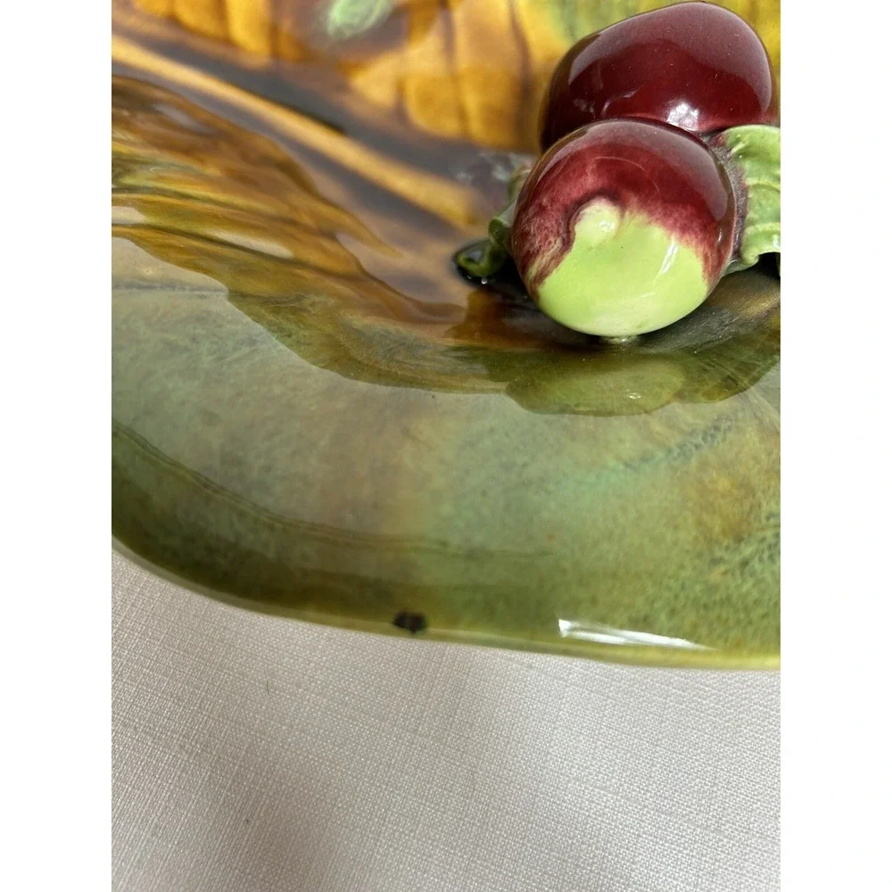 Vintage Wade of California Art Pottery Leaf w/ Apples Platter - Drip Glaze‎
